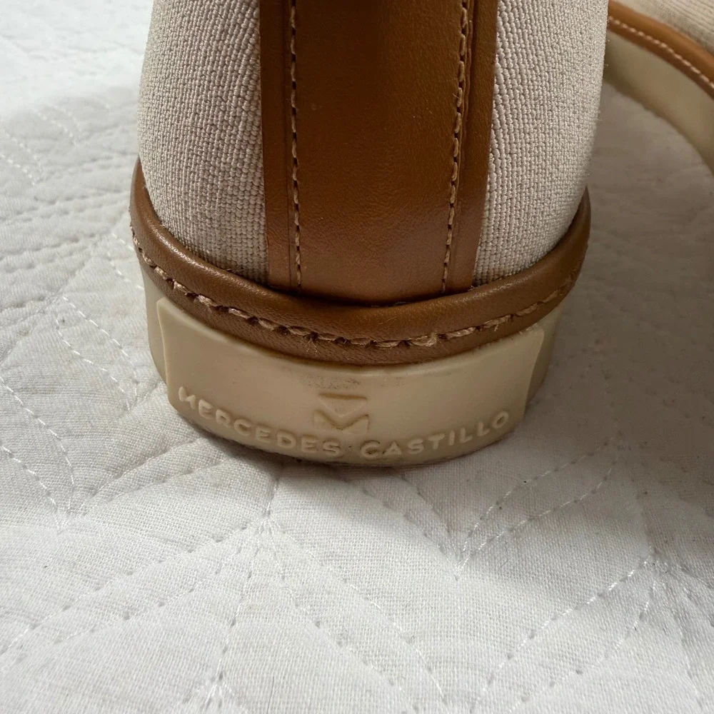 Mercedes‎ Castillo Thana Beige Stretch Slip On VCut Sneakers Brazil WMN 9.5 39.5